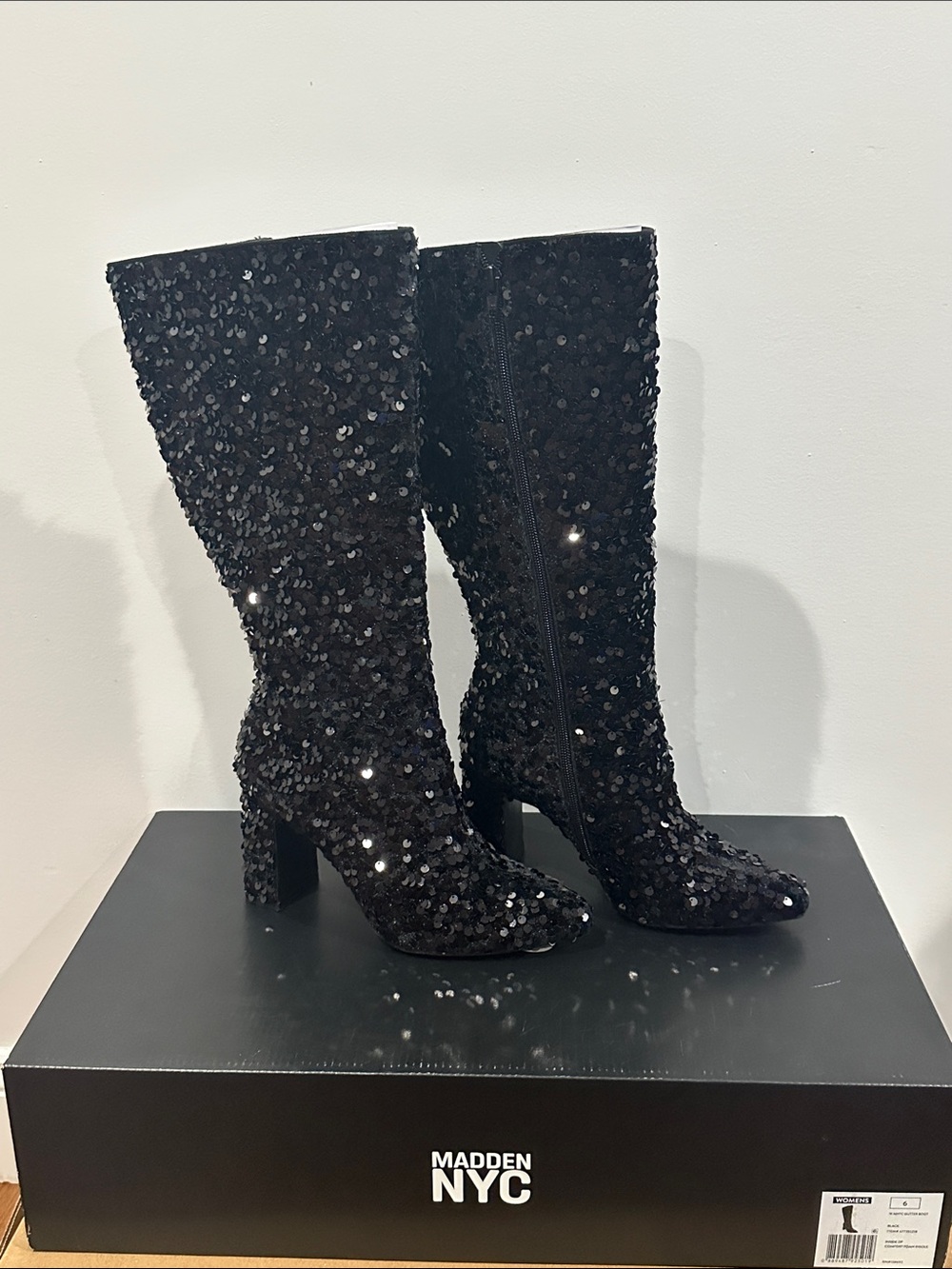 Women's Tall Glitter Block Heel Boots Size 6